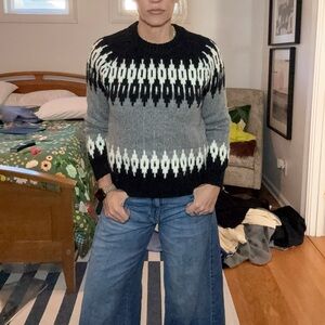 J. Crew Black and Gray fair isle  Crewneck Sweater